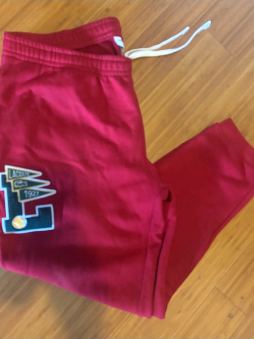 Lacoste Red Hooded Sweatshirt with Crocodile Logo - Picture 5 of 9